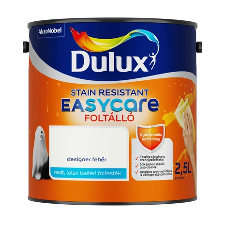 Dulux EasyCare Víztaszító Beltéri Falfesték 2,5 L Designer fehér