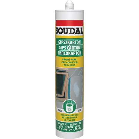 Soudal Akril Light Gyorskötésű Gipszkarton Festhető Tömítő Fehér 280 ML